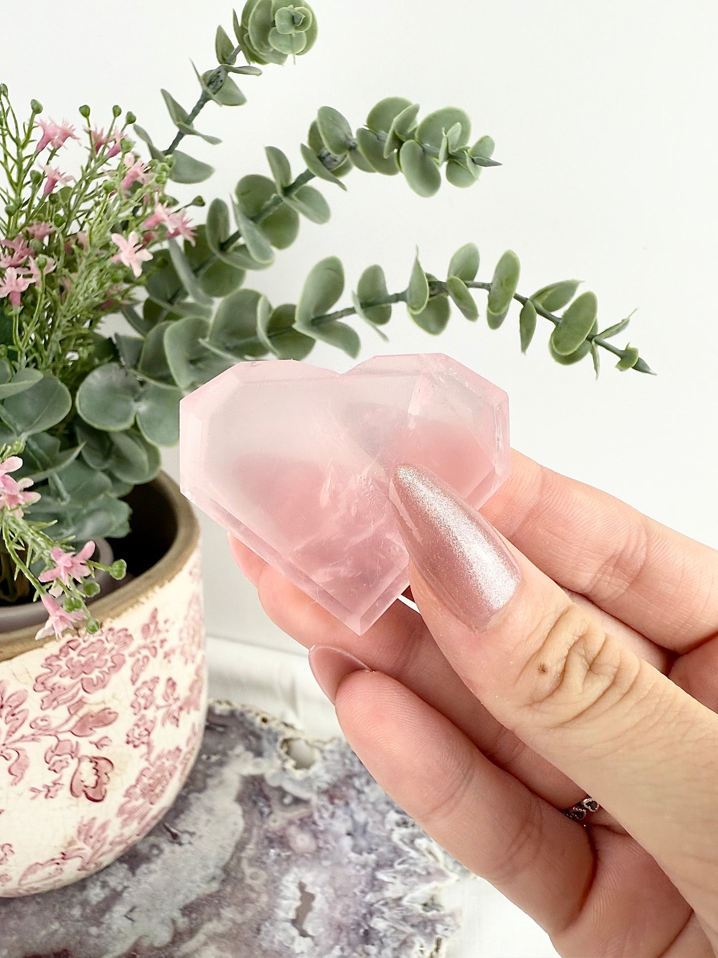 Rose Quartz Faceted Heart