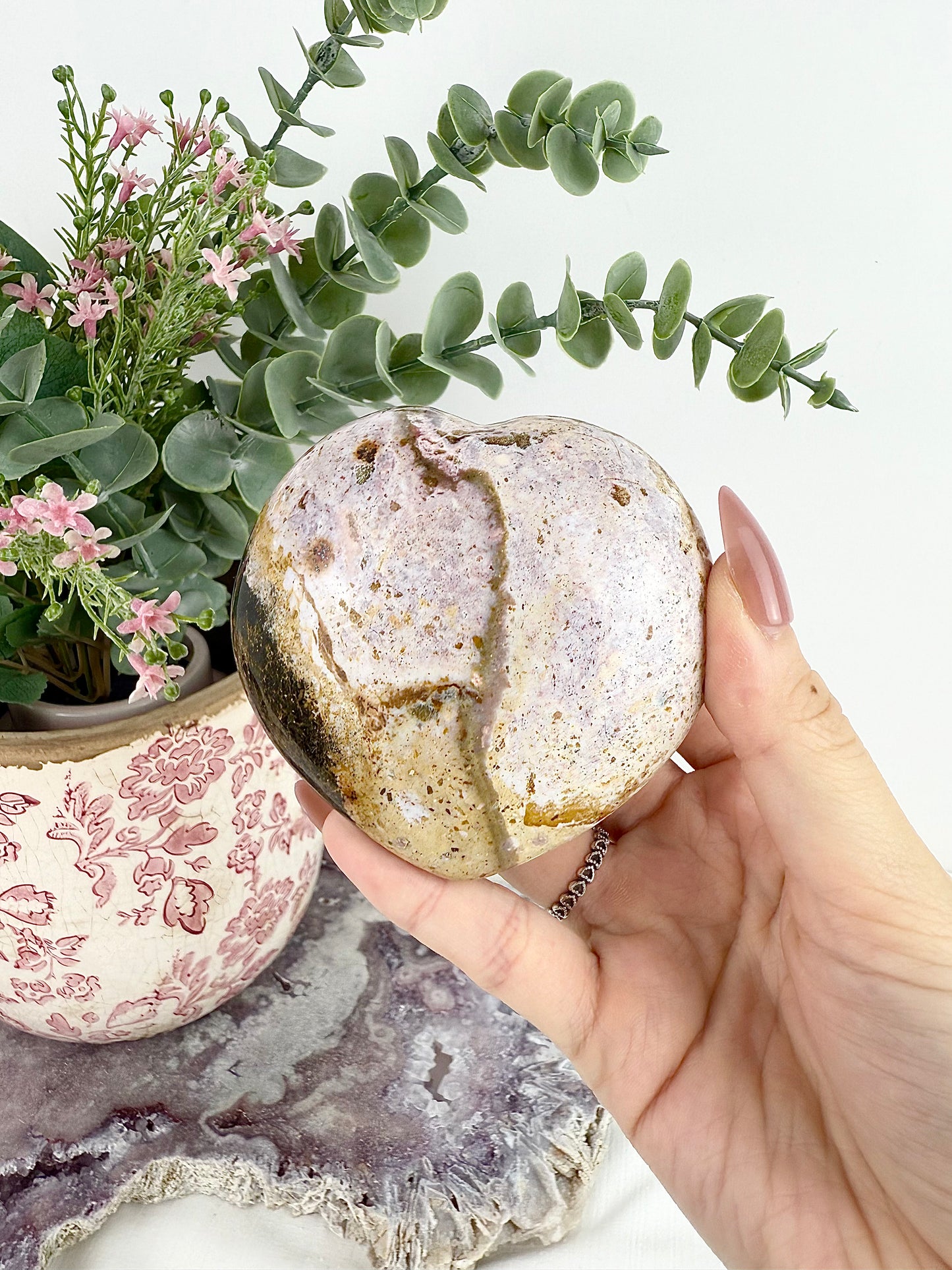 Pink Ocean Jasper Large Heart