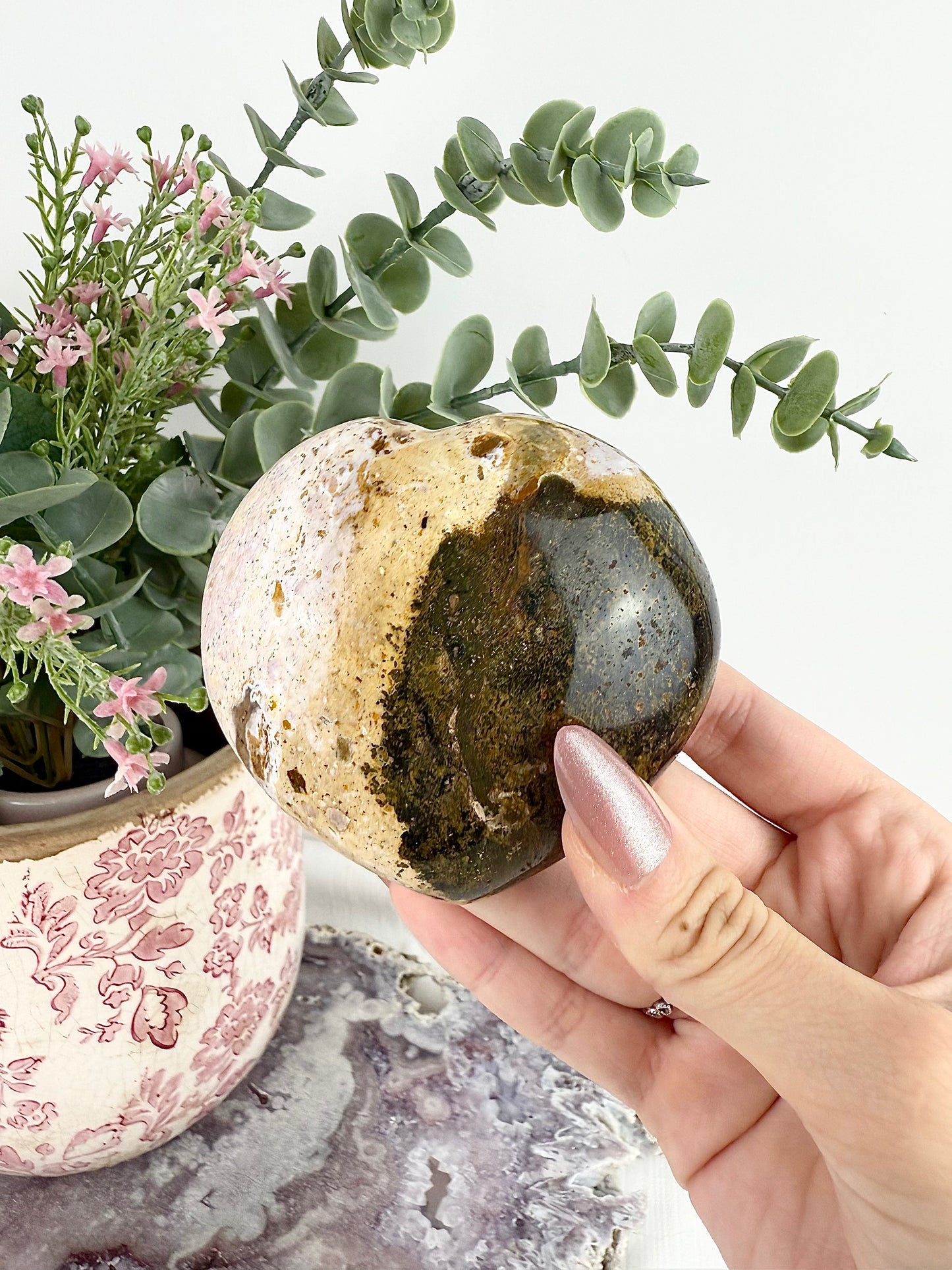 Pink Ocean Jasper Large Heart