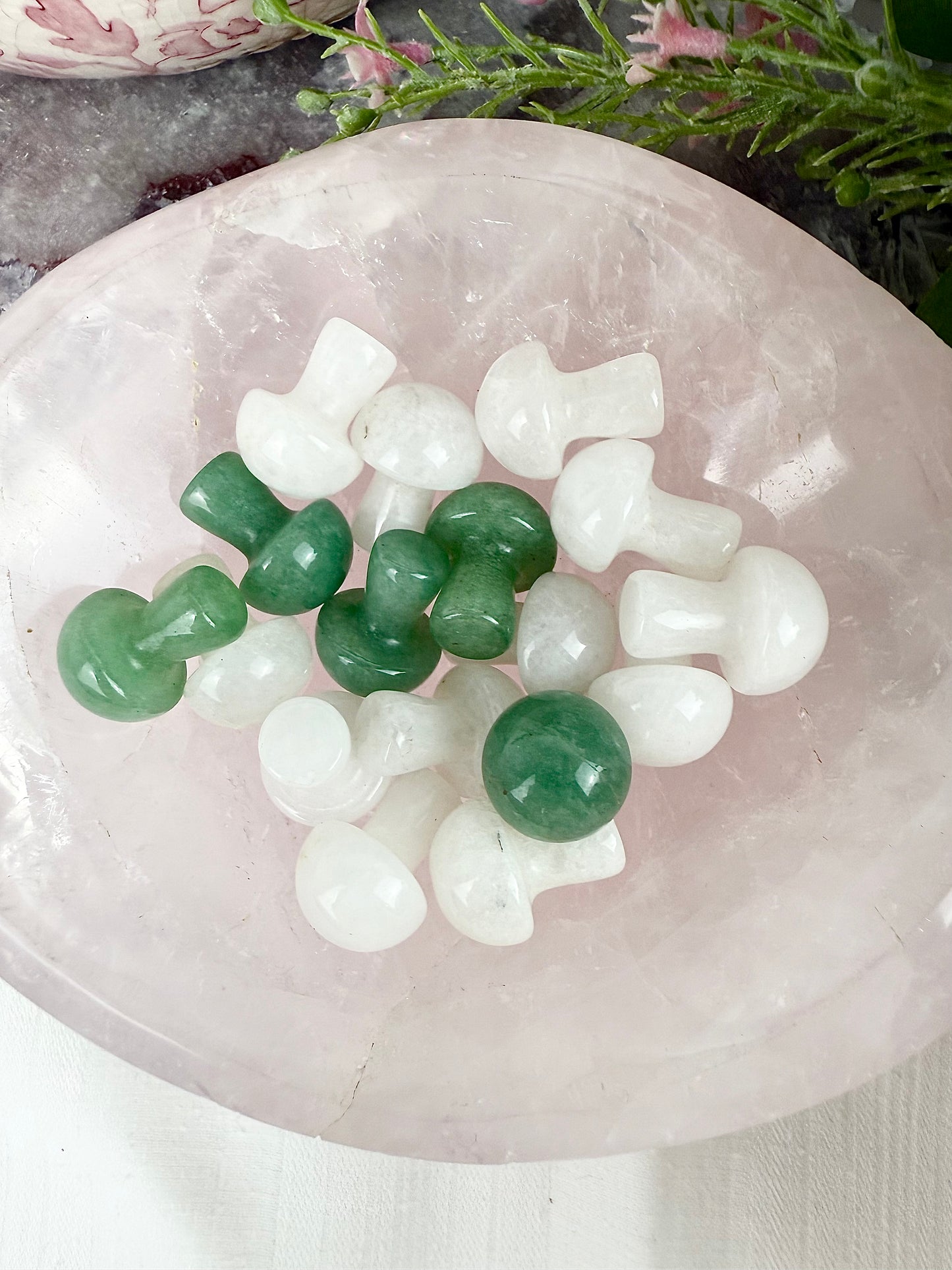 Green Aventurine & Clear Quartz Mushrooms