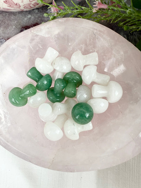 Green Aventurine & Clear Quartz Mushrooms