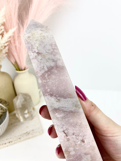 Pink Amethyst Flower Agate Large Tower