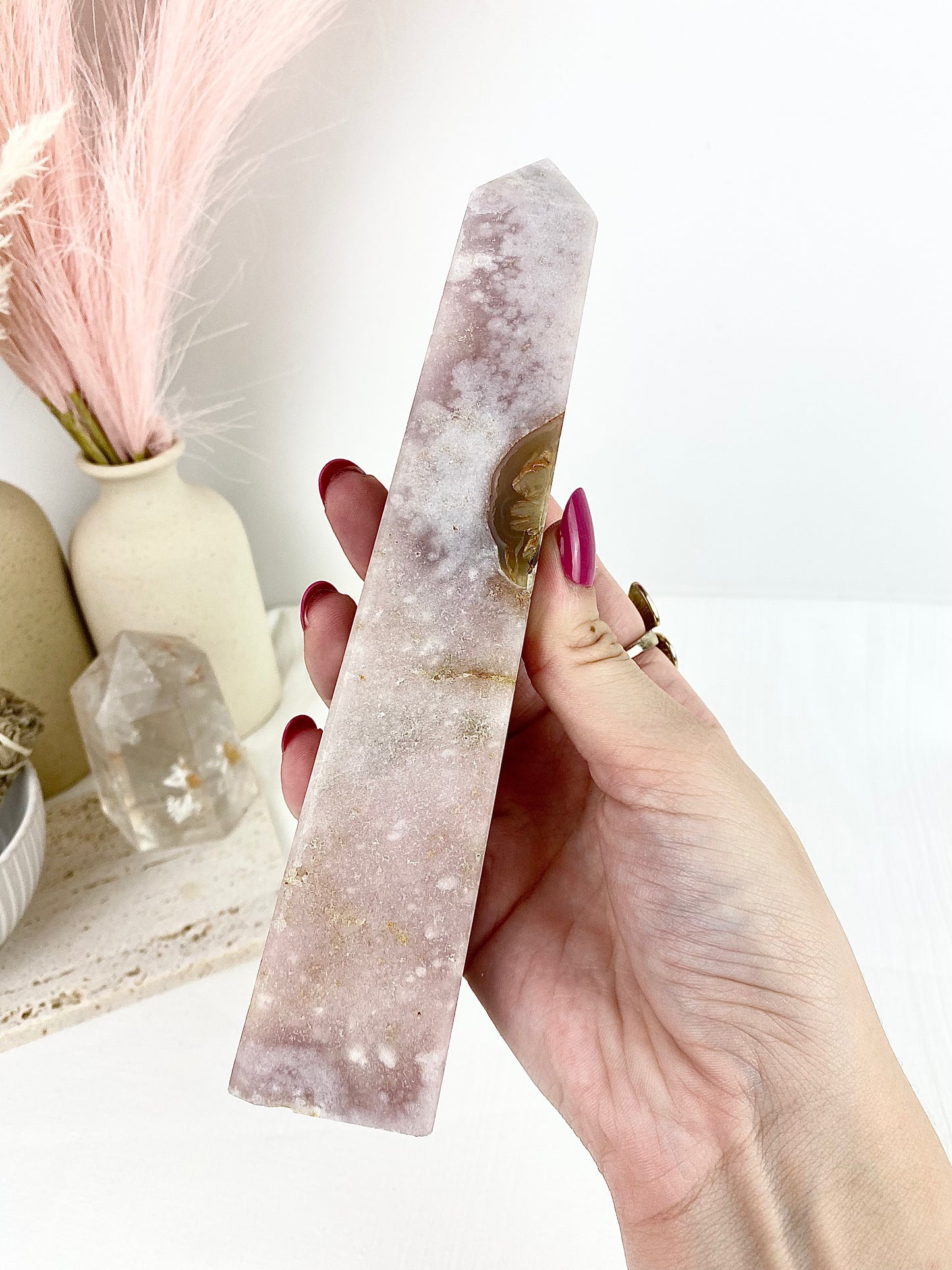Pink Amethyst Flower Agate Large Tower