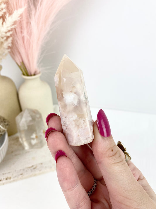 Pink Amethyst Flower Agate Tower