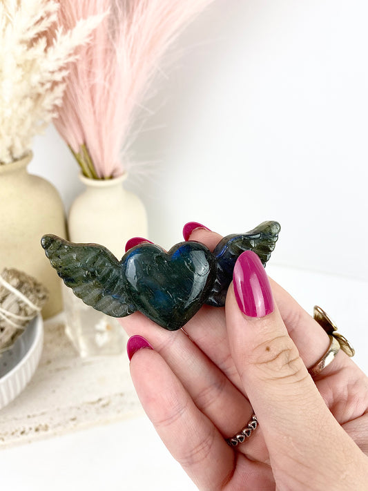 Labradorite Heart with Wings