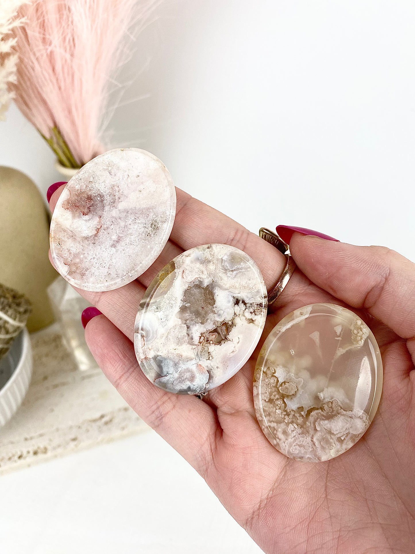 Pink Amethyst x Flower Agate Worry Stones
