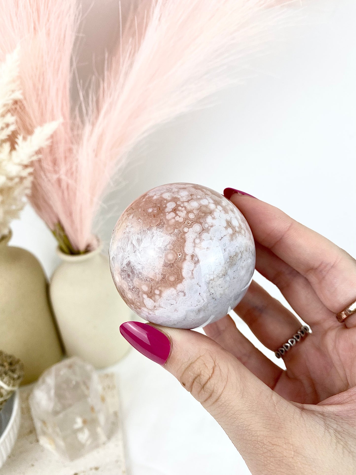 Pink Amethyst Large Sphere with Metal Stand