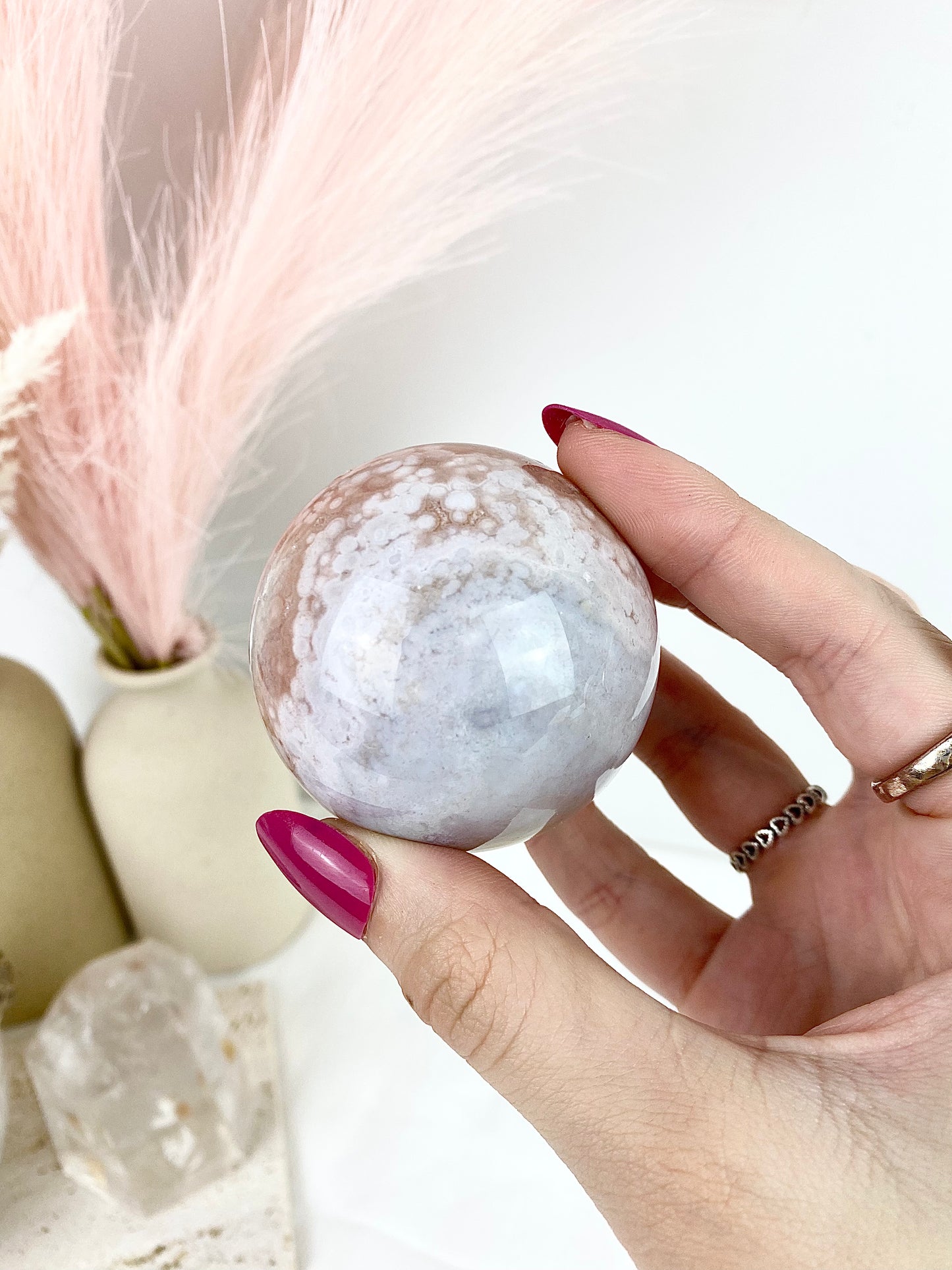 Pink Amethyst Large Sphere with Metal Stand