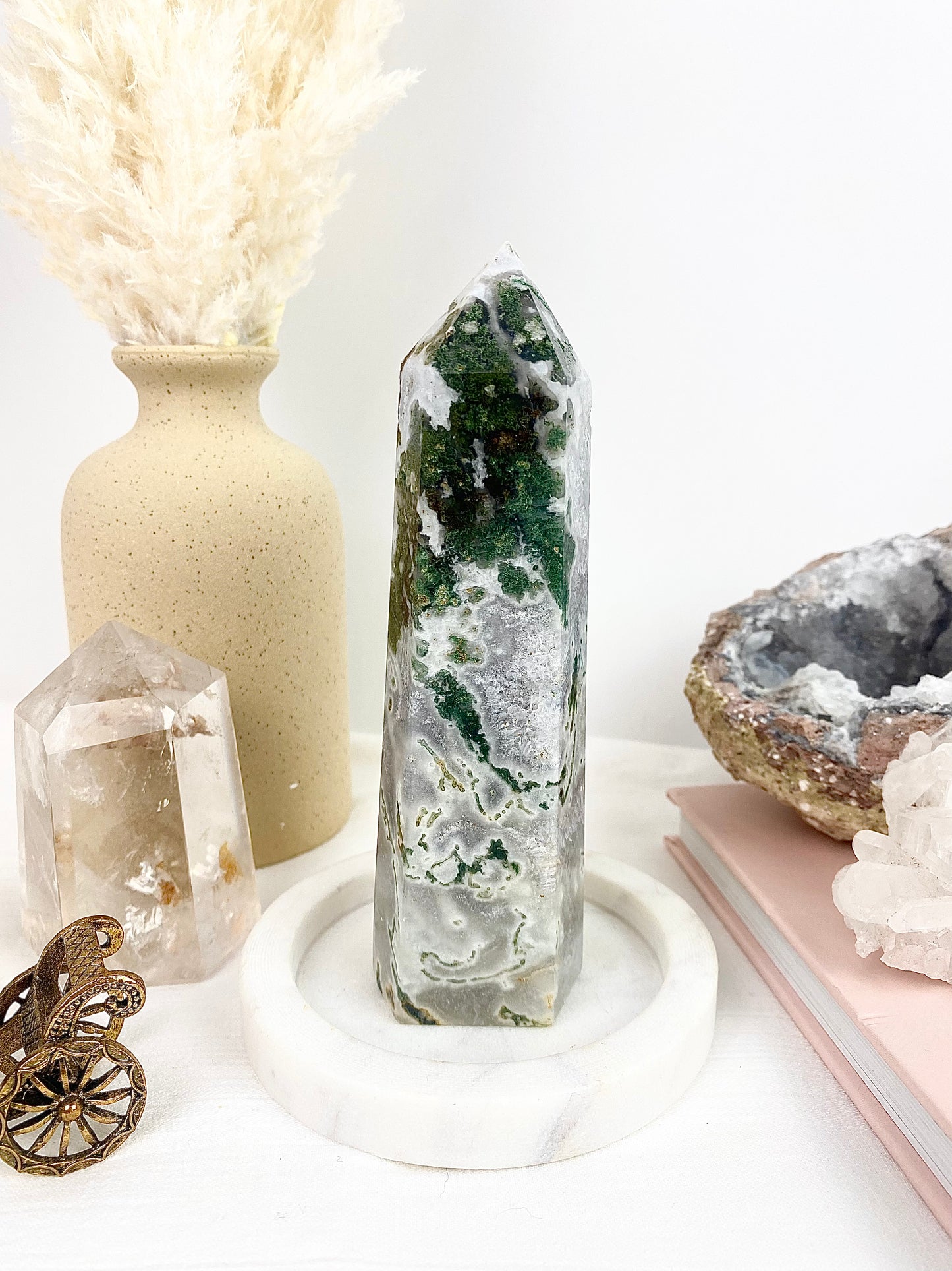 Moss Agate Large Tower
