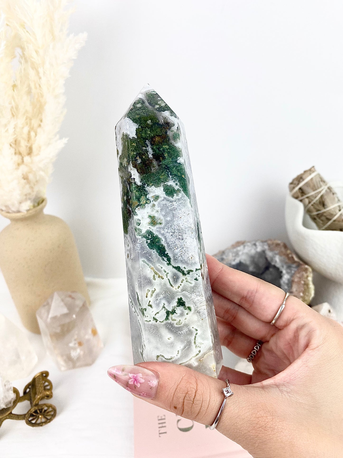 Moss Agate Large Tower