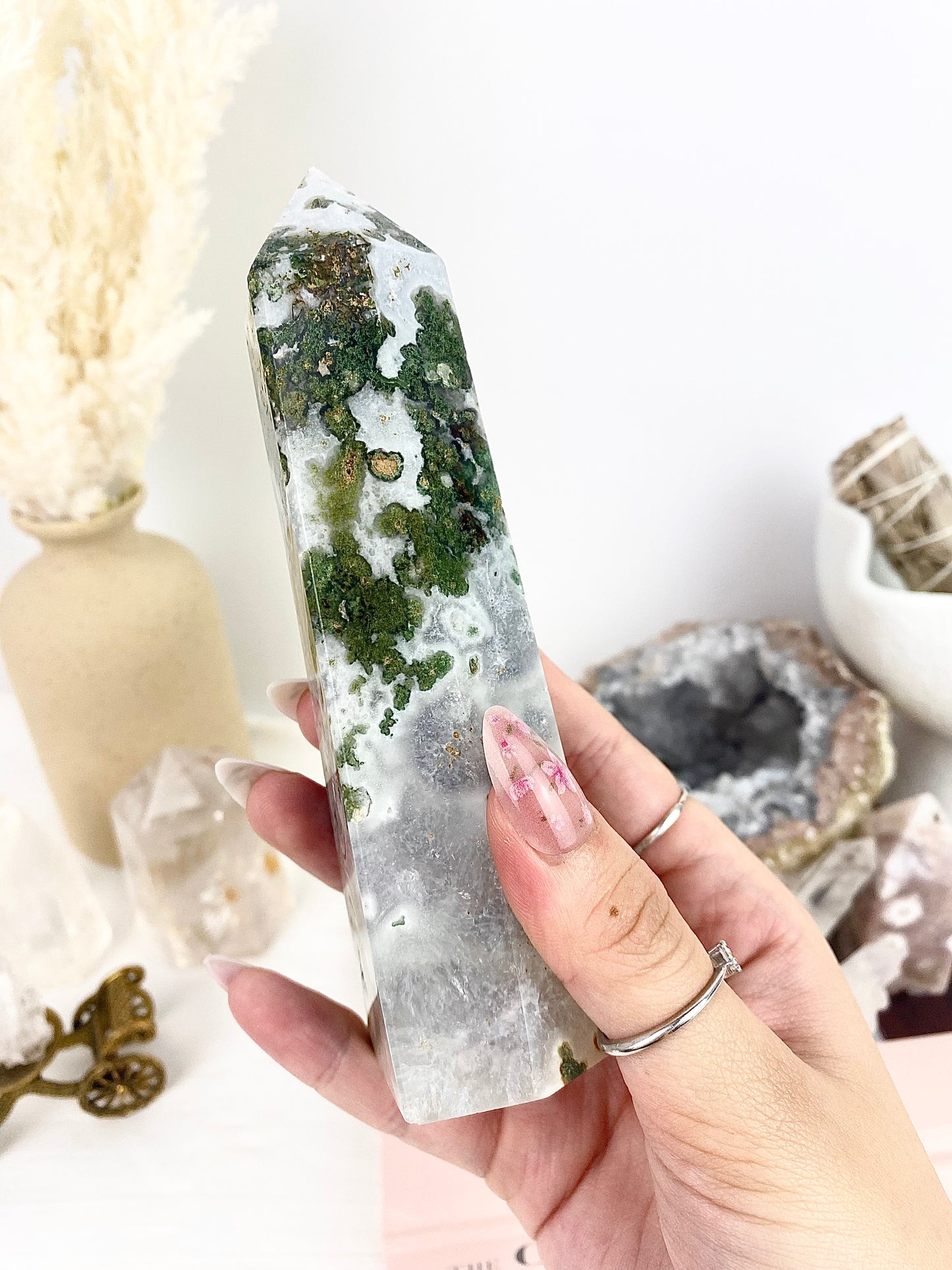 Moss Agate Large Tower