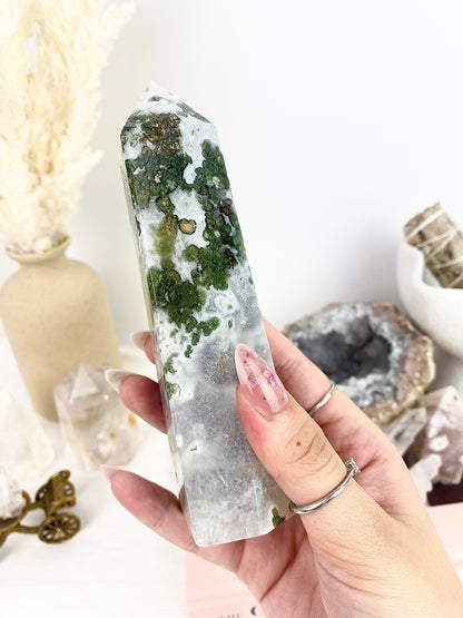 Moss Agate Large Tower