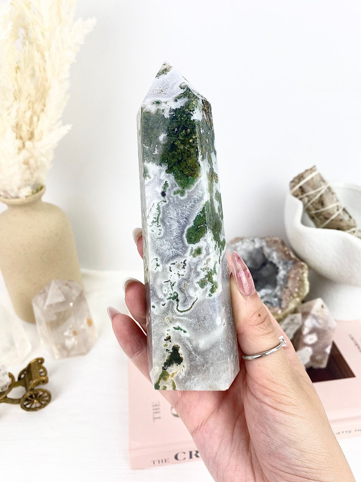 Moss Agate Large Tower