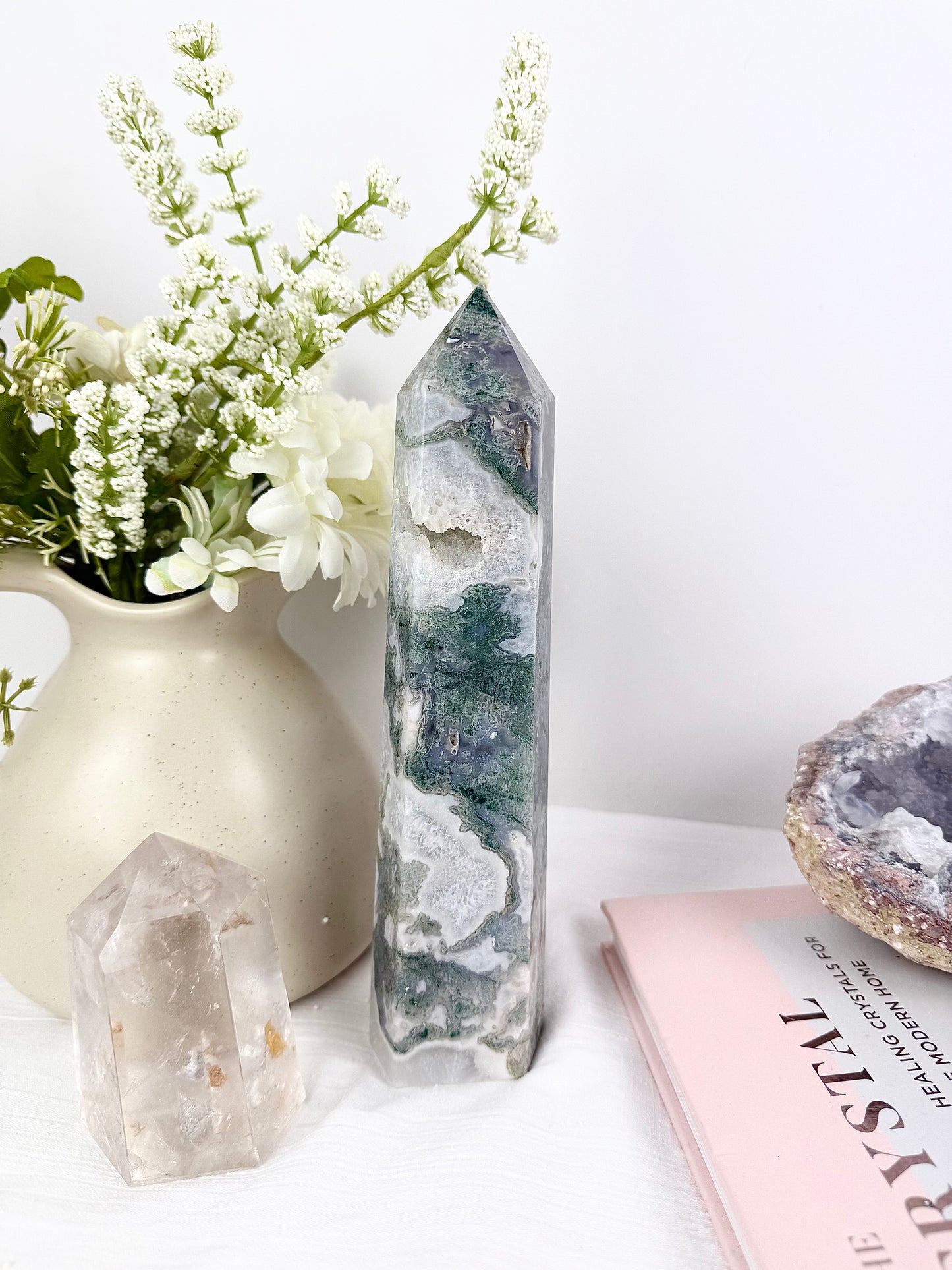 Druzy Moss Agate Extra Large Tower