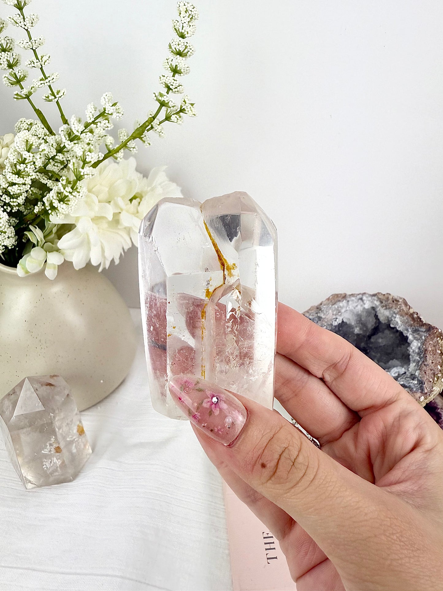 Clear Quartz High Quality Double Towers with Golden Healer Inclusion
