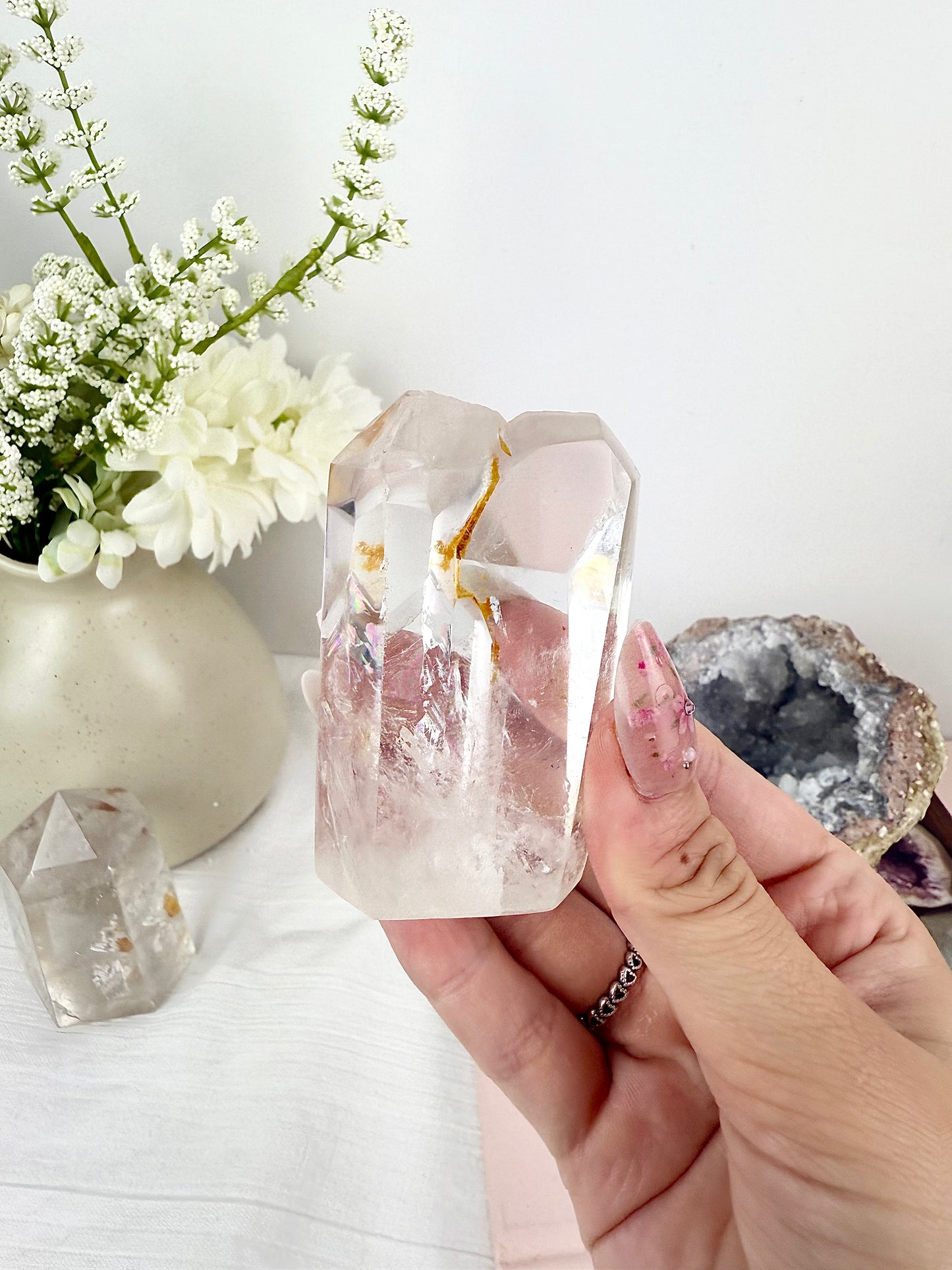 Clear Quartz High Quality Double Towers with Golden Healer Inclusion