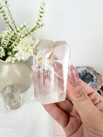 Clear Quartz High Quality Double Towers with Golden Healer Inclusion