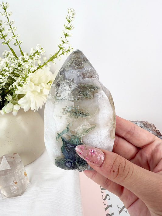Druzy Moss Agate Flame