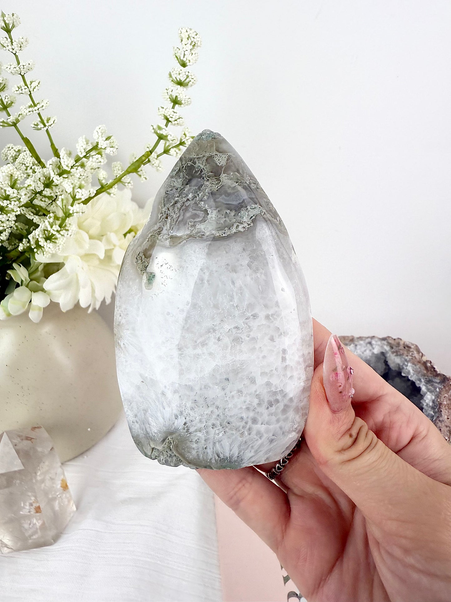 Druzy Moss Agate Flame