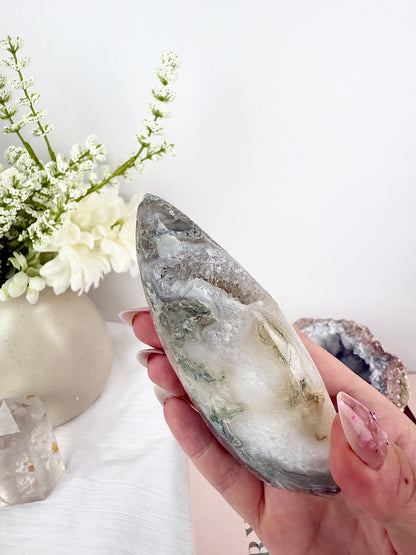 Druzy Moss Agate Flame