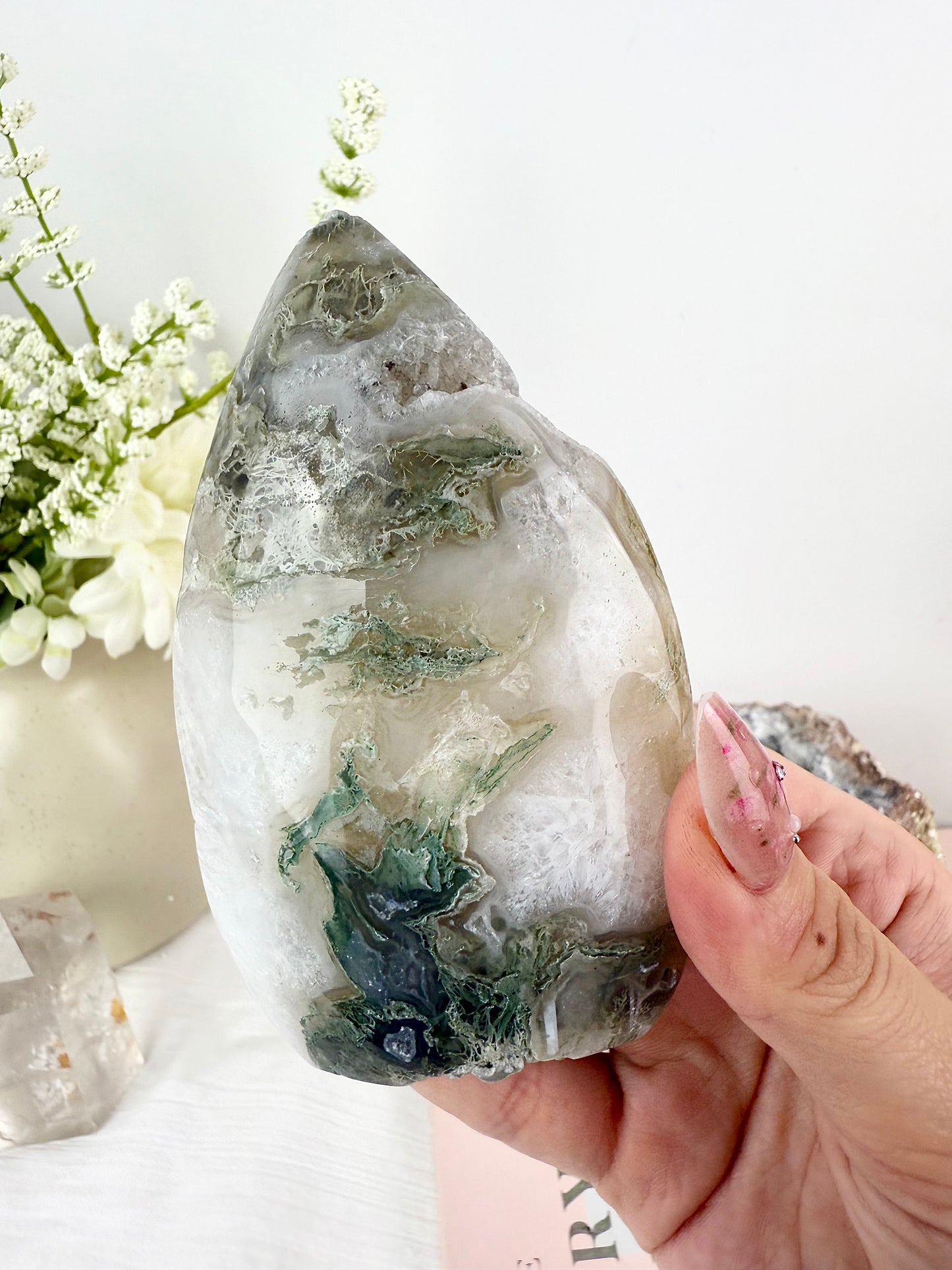 Druzy Moss Agate Flame