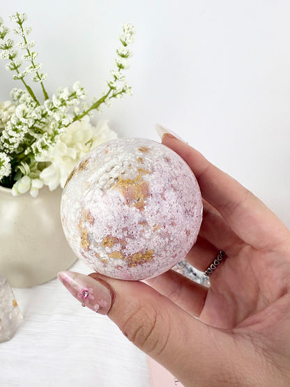 Pink Cotton Candy Agate Sphere with Wooden Stand