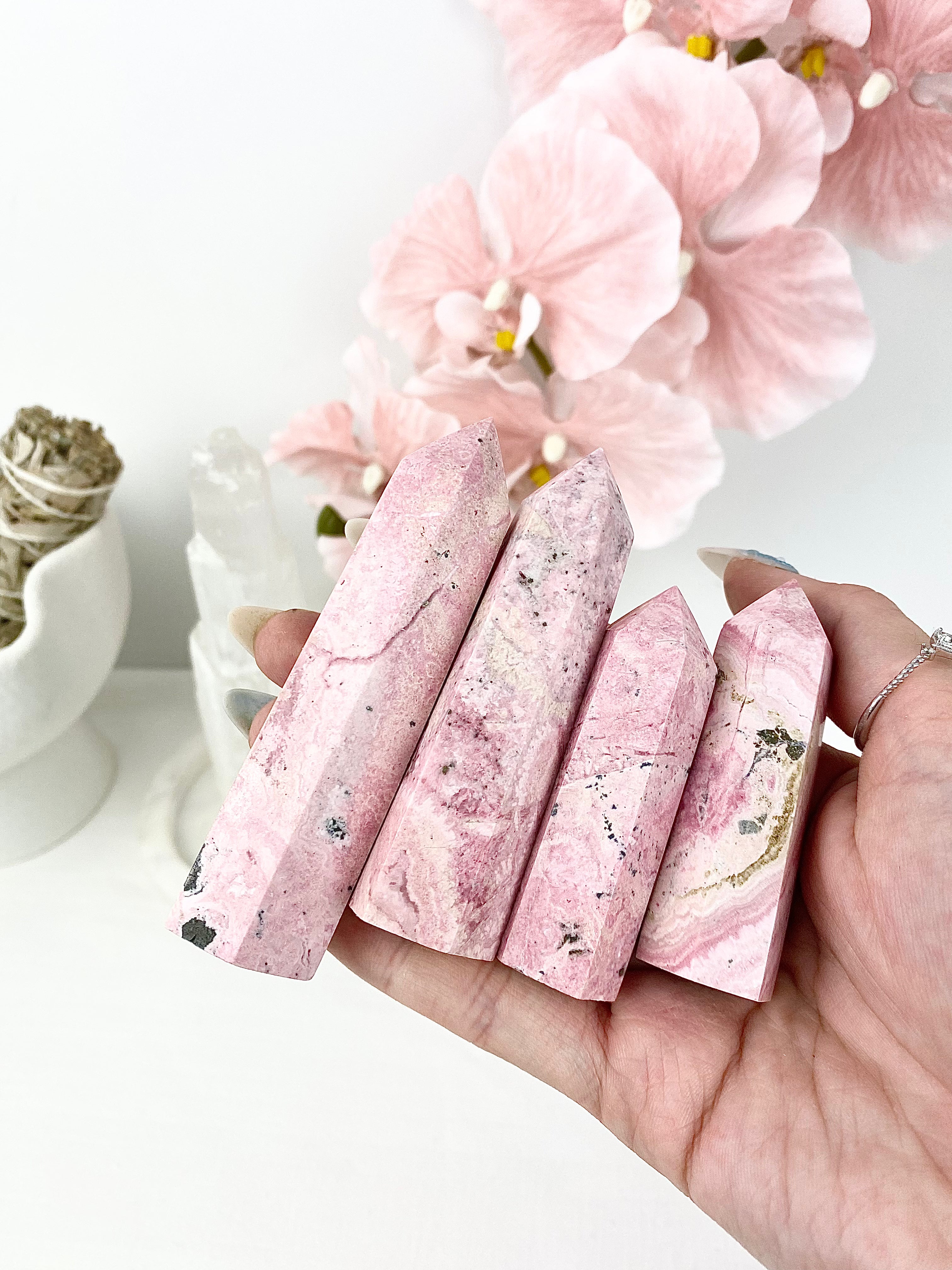 Pastel Pink Peruvian Rhodonite Towers ♡ – Whirl Crystals