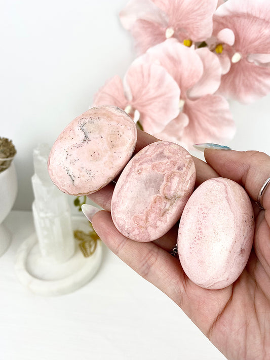 ♡ Pastel Pink Rhodochrosite Palm Stones ♡