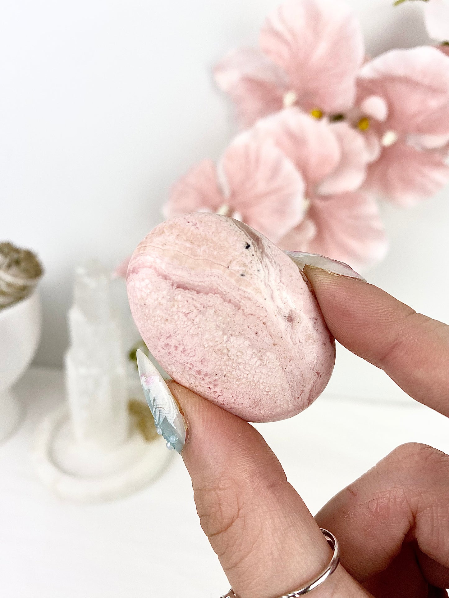 ♡ Pastel Pink Rhodochrosite Palm Stones ♡