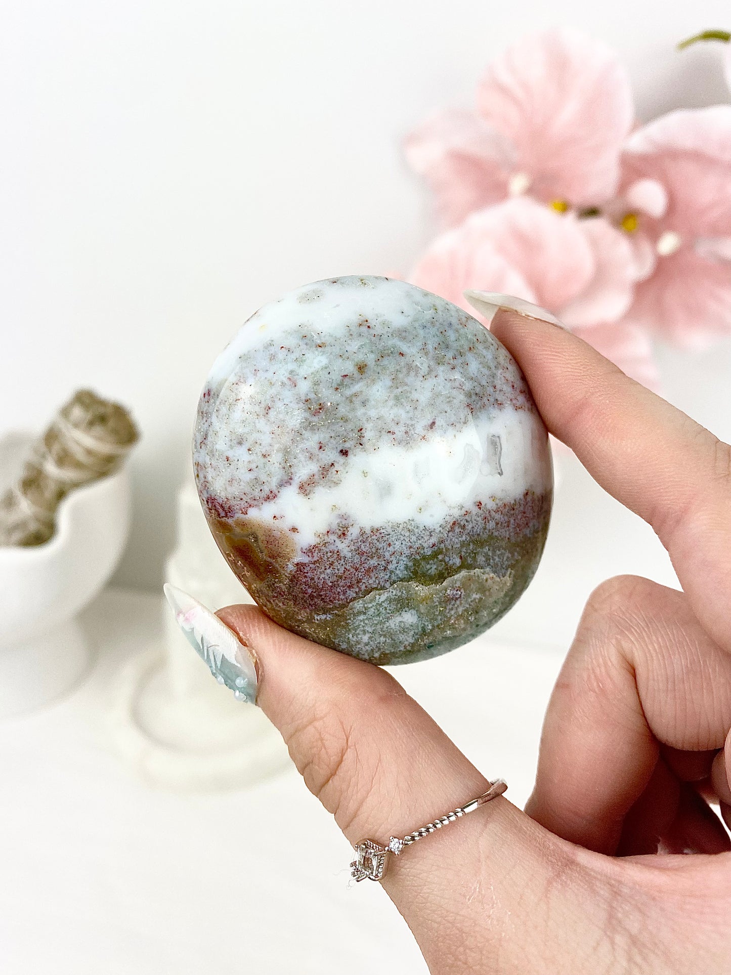 ✿ Pastel Ocean Jasper Palm Stones ✿