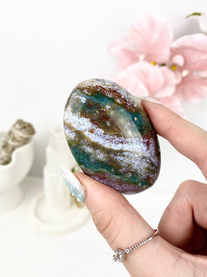 ✿ Pastel Ocean Jasper Palm Stones ✿