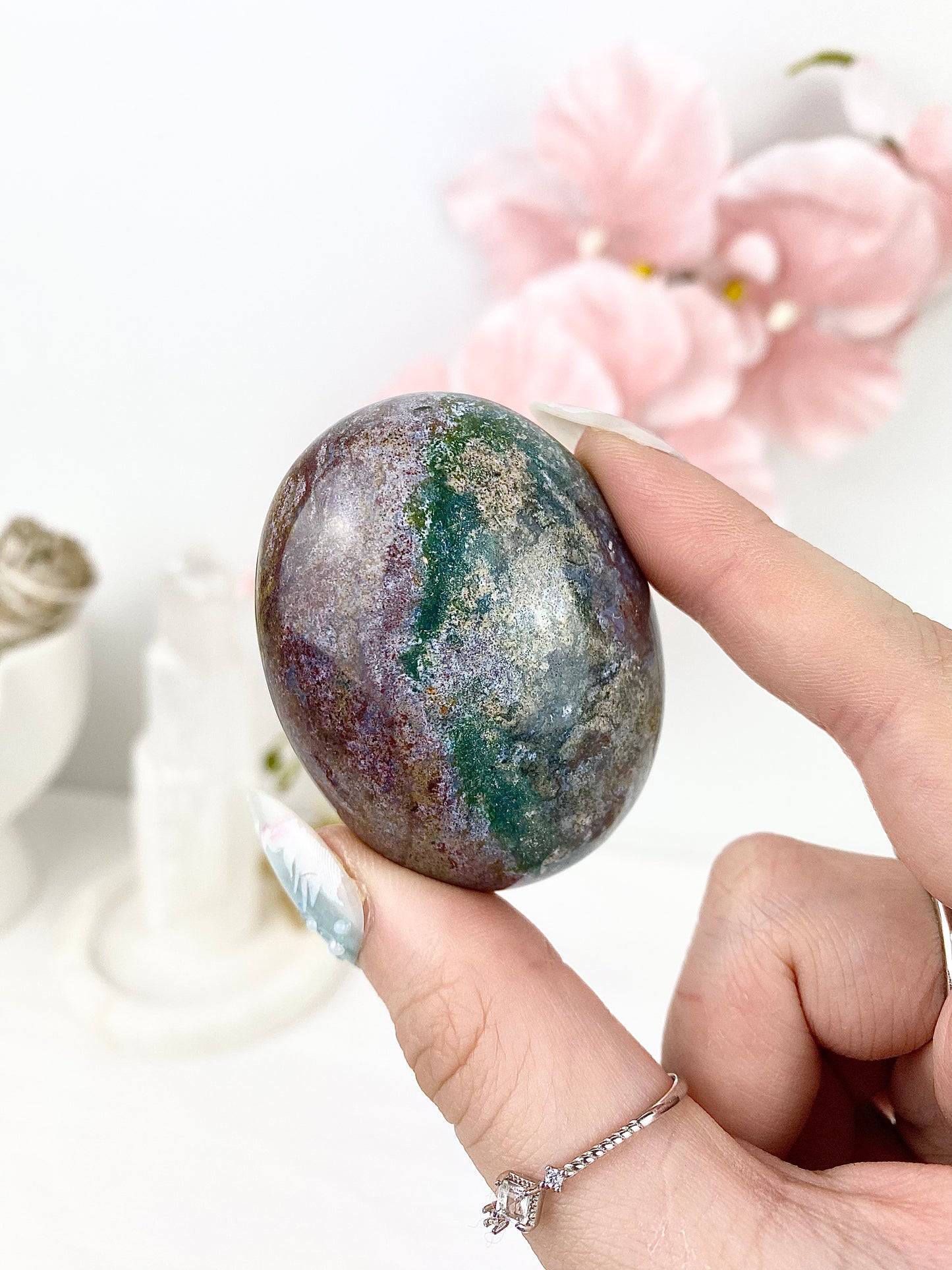 ✿ Pastel Ocean Jasper Palm Stones ✿