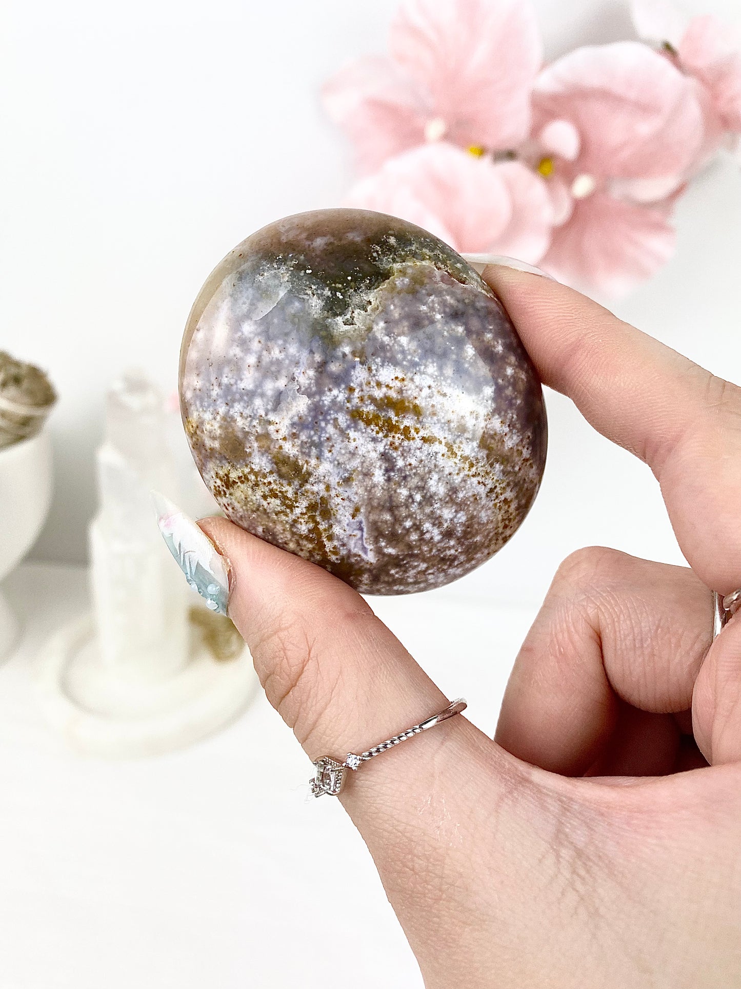 ✿ Pastel Ocean Jasper Palm Stones ✿