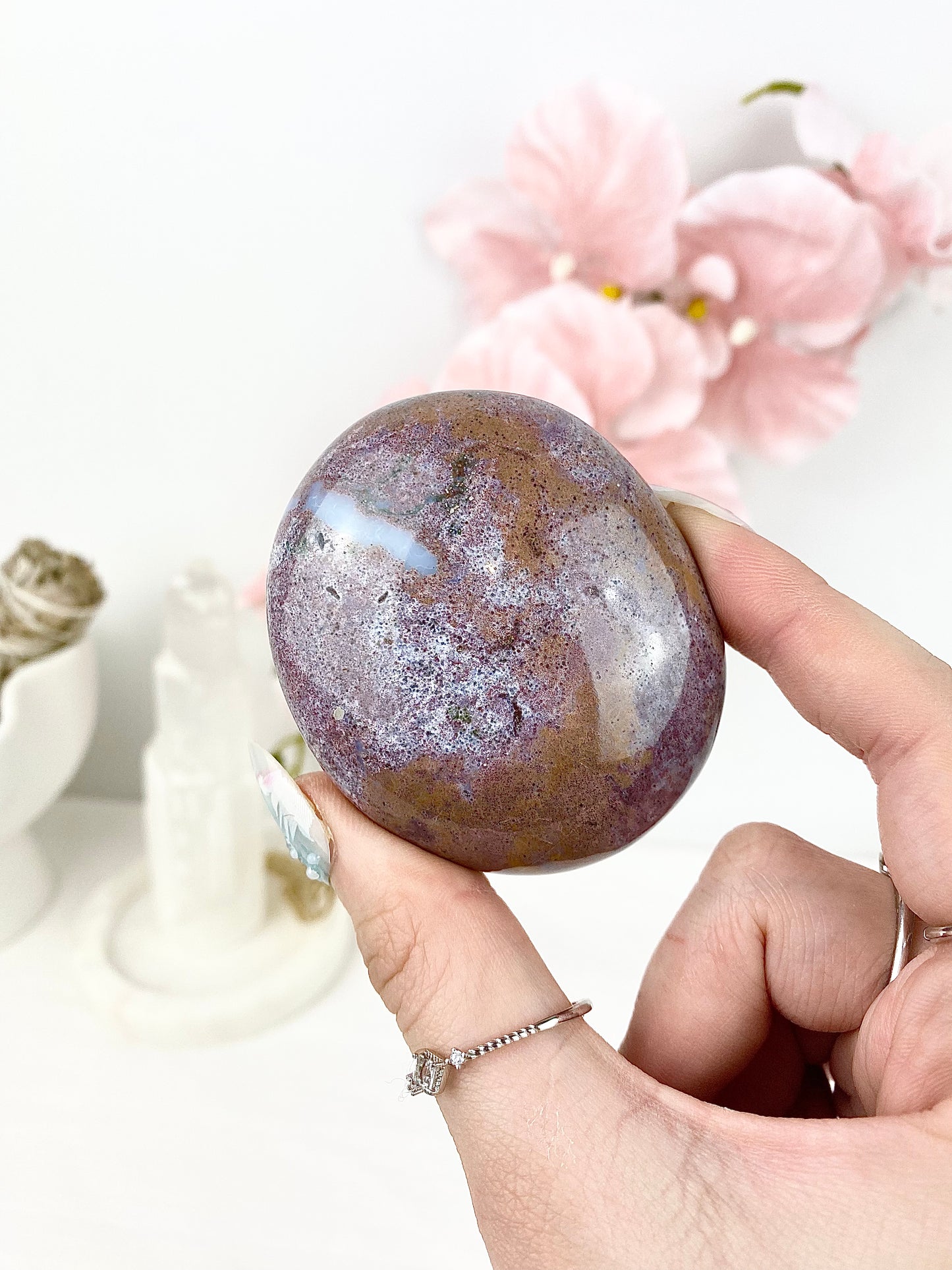 ✿ Pastel Ocean Jasper Palm Stones ✿