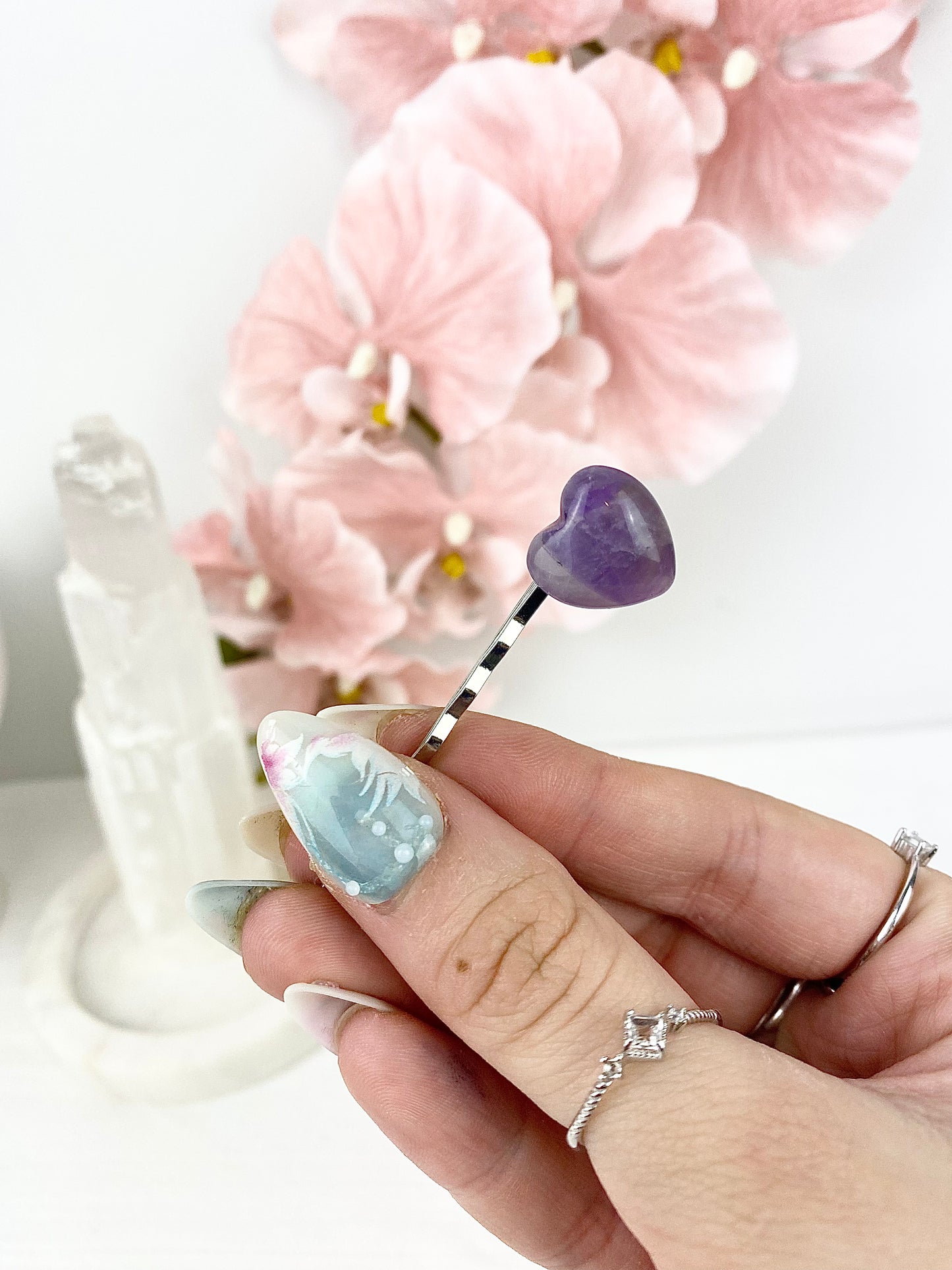 Amethyst Heart Hair Pin