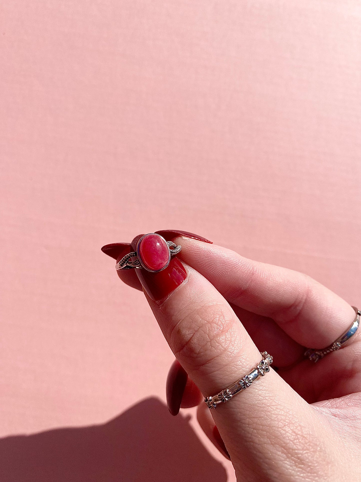 High Quality Rhodonite s925 Silver Ring