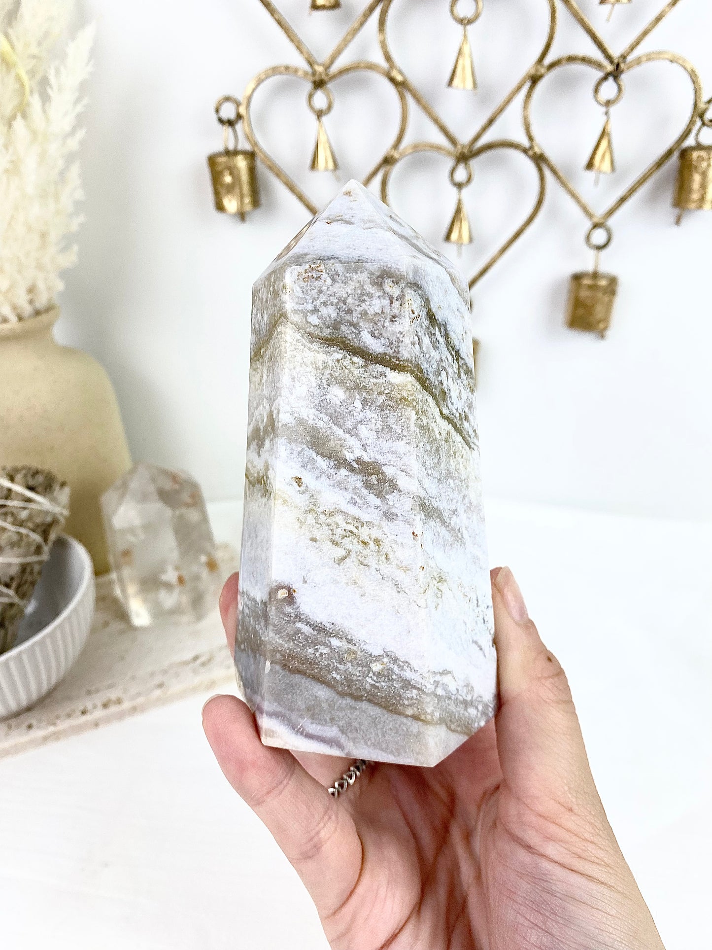 White Ocean Jasper Large Chunky Tower