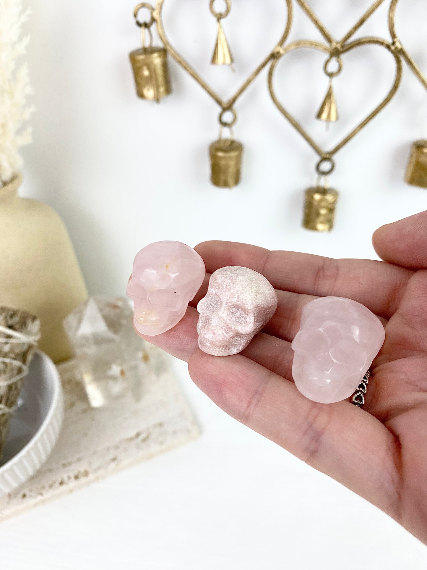 Rose Quartz & Pink Opal Skulls