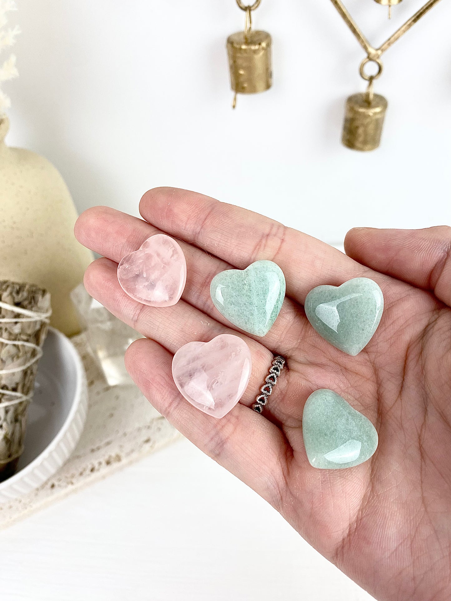 Rose Quartz & Green Aventurine Hearts