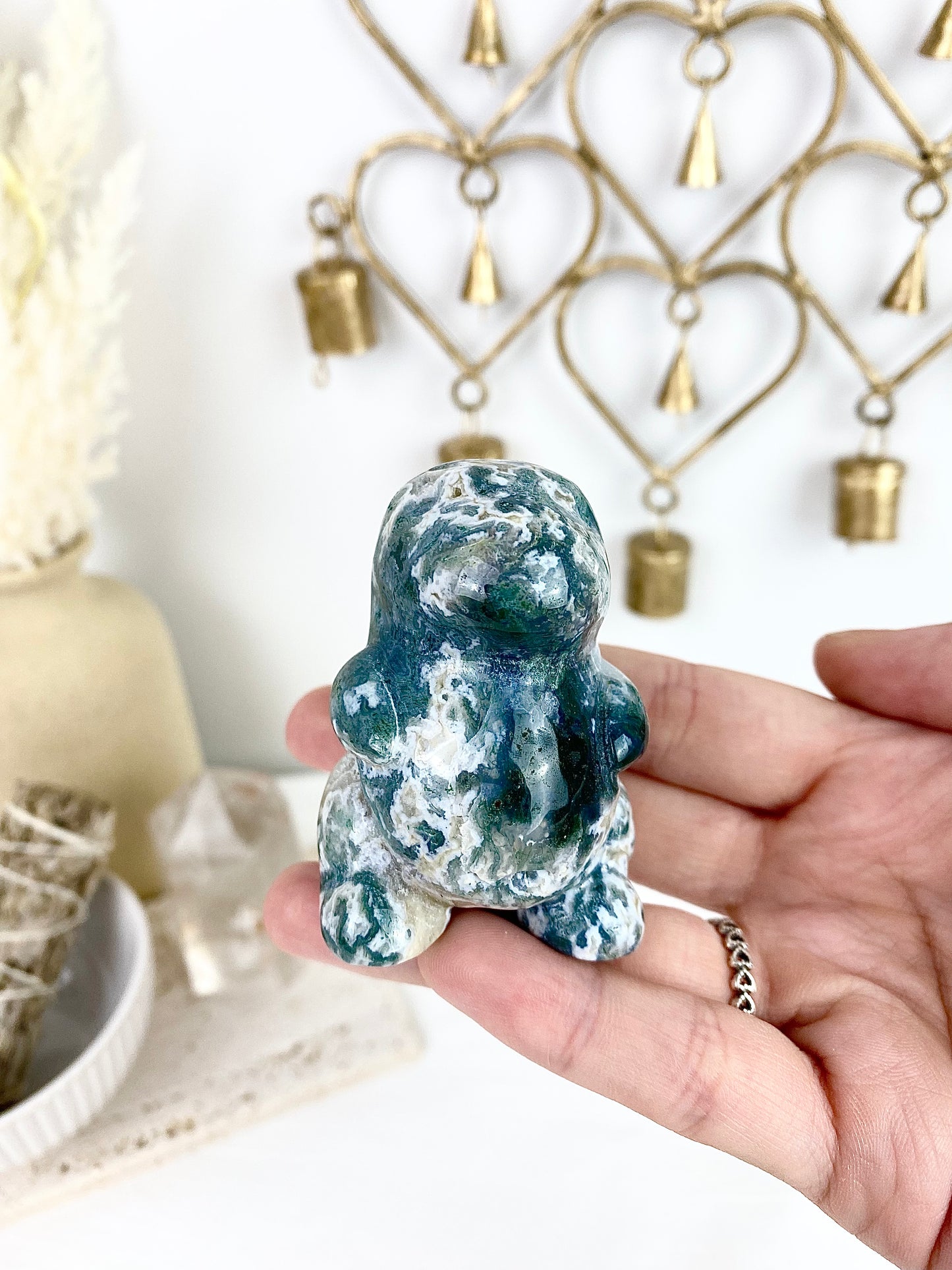 Moss Agate Chubby Dinosaur