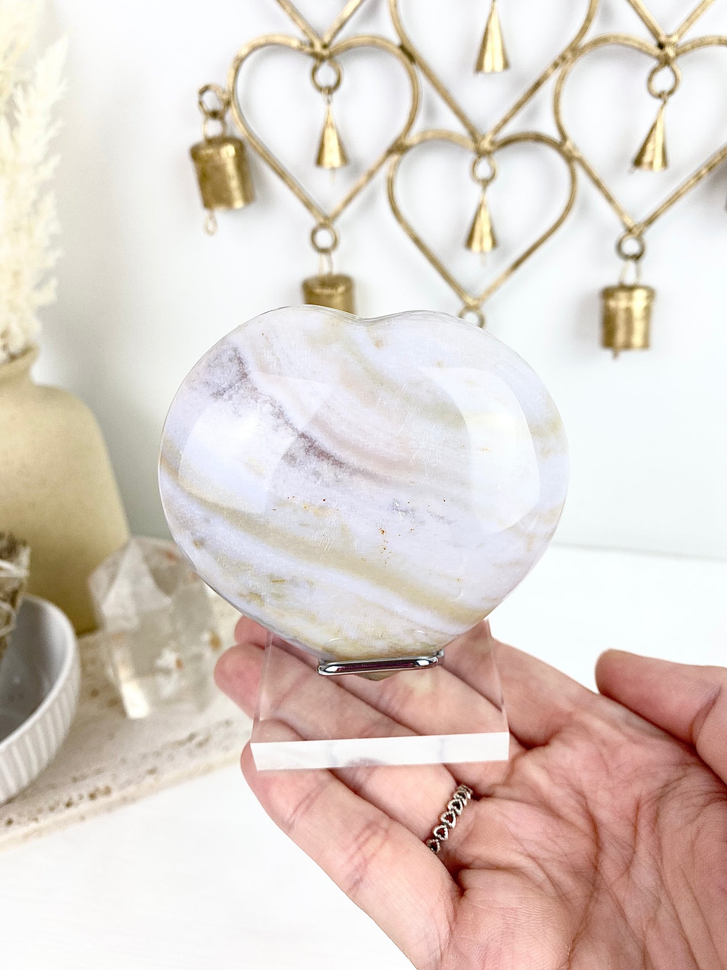 ✿ Pastel Ocean Jasper Large Heart on Stand — 3. ✿