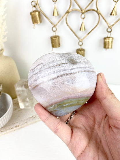 ✿ Pastel Ocean Jasper Large Heart on Stand — 1. ✿