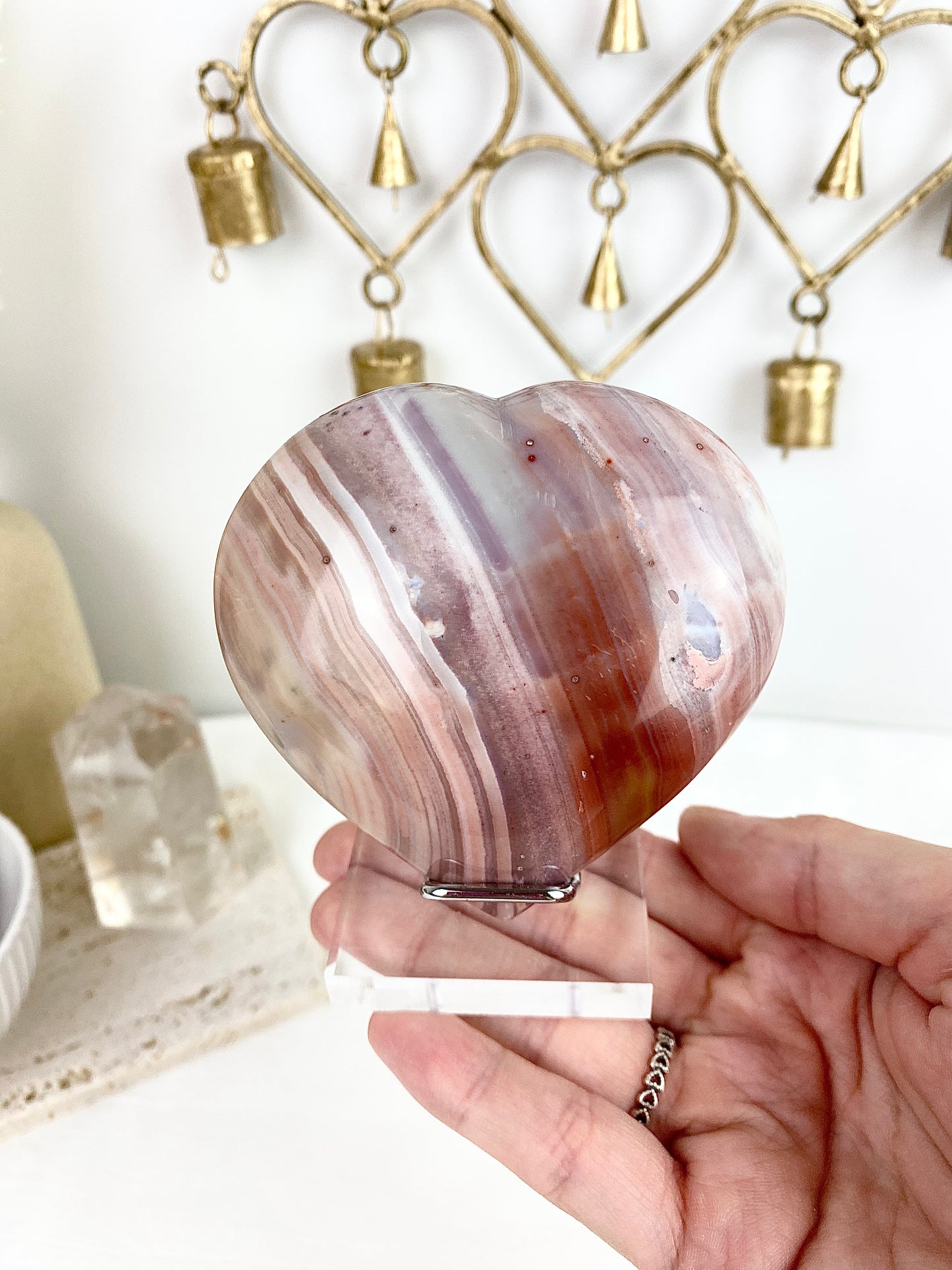 ✿ Pastel Ocean Jasper Large Heart on Stand — 2. ✿