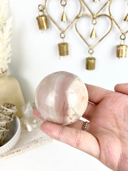 Pink Ocean Jasper Sphere with Wooden Stand