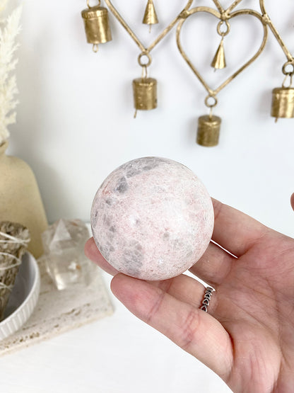 Pink Jade Sphere with Wooden Stand