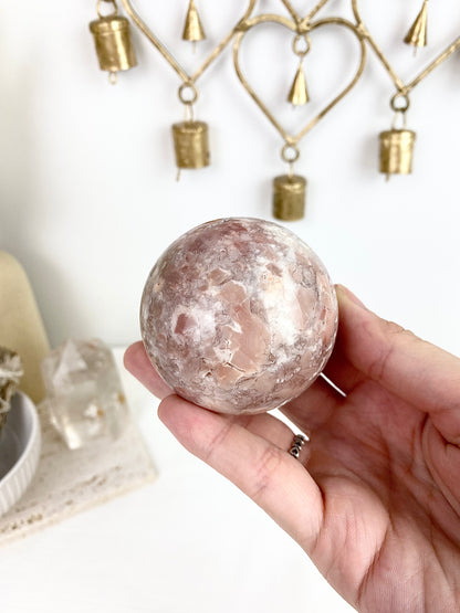 Pink Agate Sphere with Wooden Stand