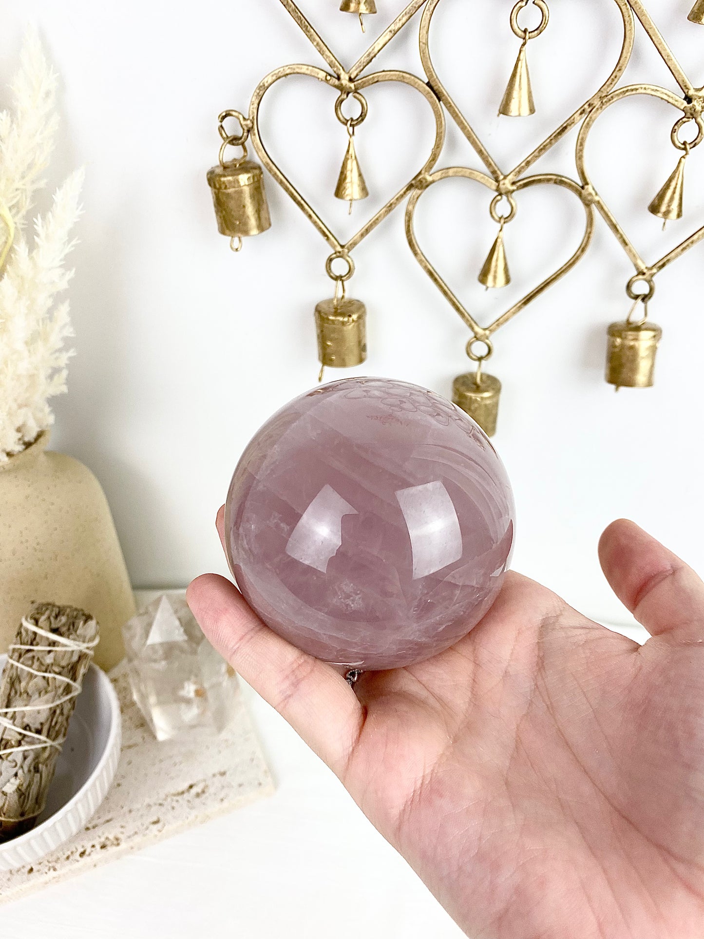 Rose Quartz Large Sphere with Gold Butterfly Stand