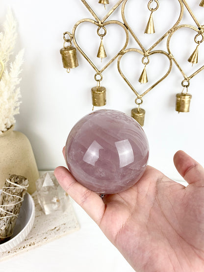 Rose Quartz Large Sphere with Gold Butterfly Stand