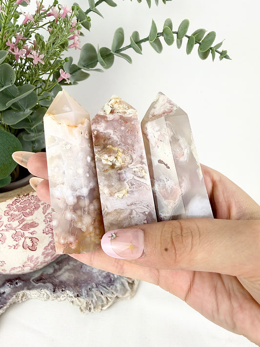 ✿ Pink Amethyst x Flower Agate Towers ✿