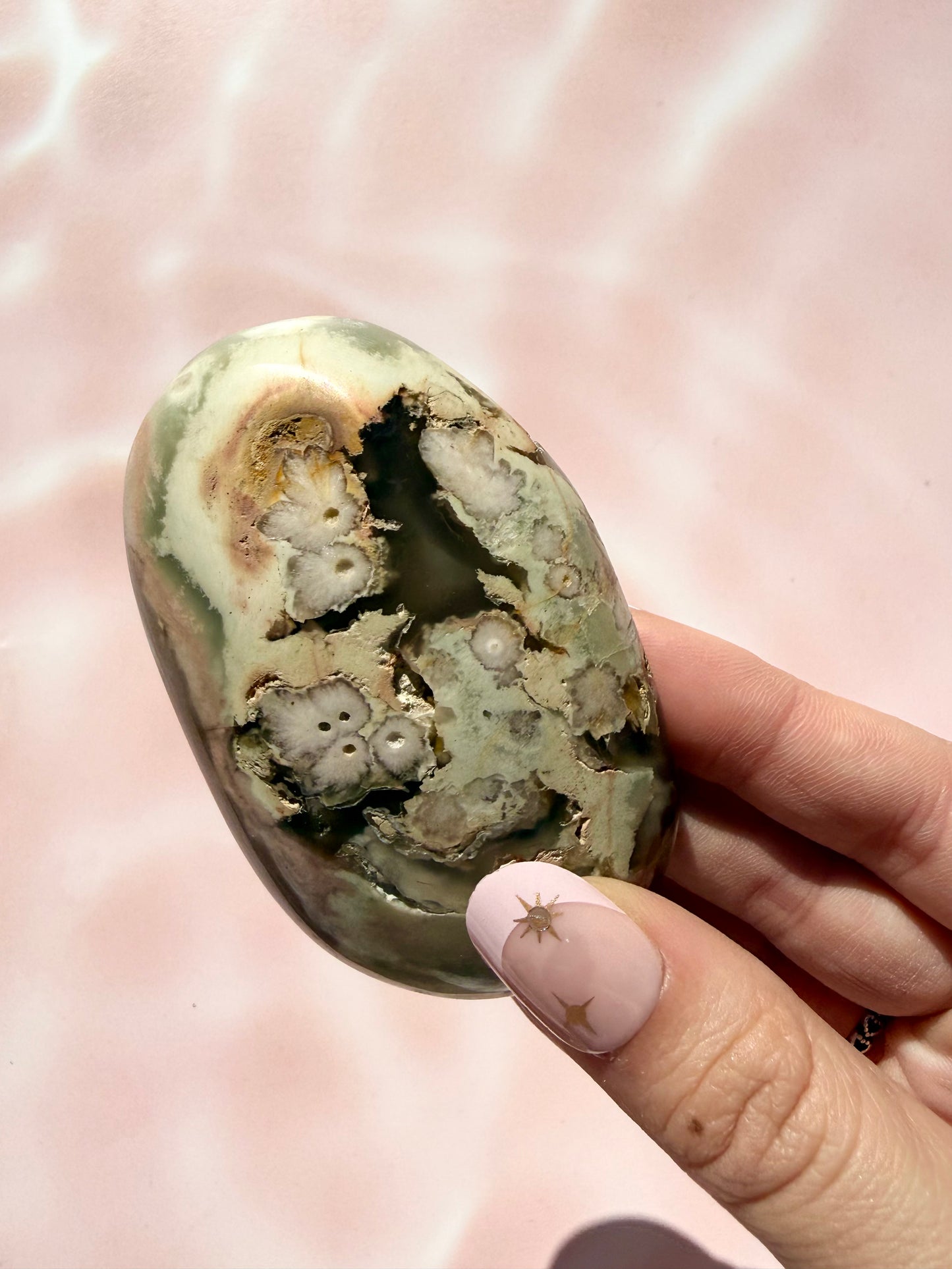 Green Flower Agate Large Palmstone